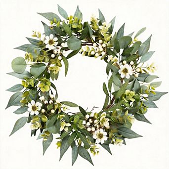 22" Eucalyptus Wreath White Berries Greenery Farmhouse Decor