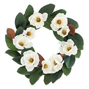 20" All Seasons Wreath Silk Cream Magnolia Farmhouse Decor Flower Wedding Home Wall