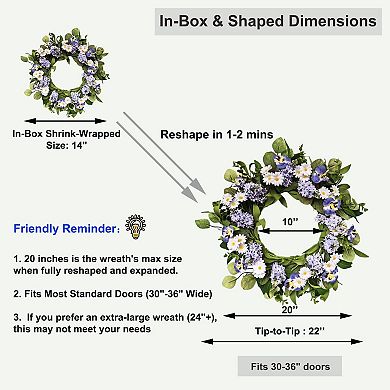 20" Artificial Lilac Pansy Wreath Floral Greenery Decor