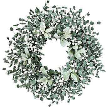 24" Eucalyptus Wreath Boxwood Greenery Lambs Ear Berries