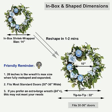 20" Ranunculus Rose Wreath Floral Decor Handmade
