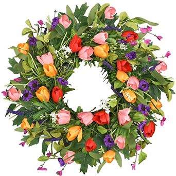 22 Inch Spring Tulip Wreath Lavender Eucalyptus Door Decor