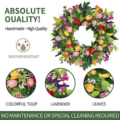 22 Inch Spring Tulip Wreath Lavender Eucalyptus Door Decor