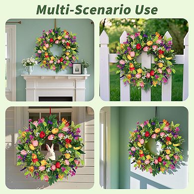 22 Inch Spring Tulip Wreath Lavender Eucalyptus Door Decor