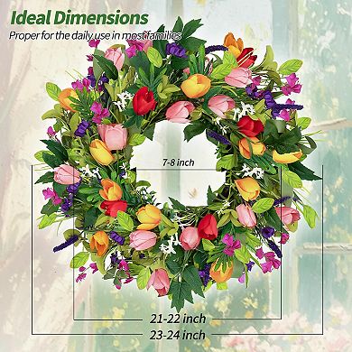 22 Inch Spring Tulip Wreath Lavender Eucalyptus Door Decor