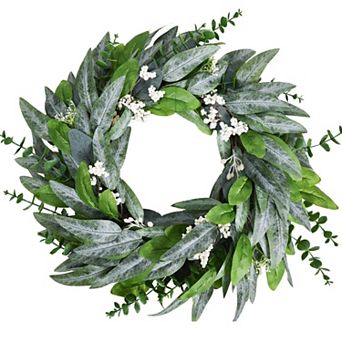 24" Olive Eucalyptus Wreath White Berries Farmhouse Decor