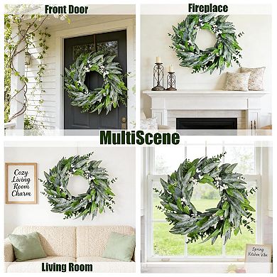 24" Olive Eucalyptus Wreath White Berries Farmhouse Decor