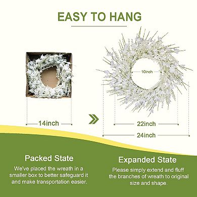 24" White Forsythia Lavender Wreath Silk Floral Wedding Decor