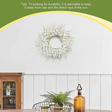 24" White Forsythia Lavender Wreath Silk Floral Wedding Decor