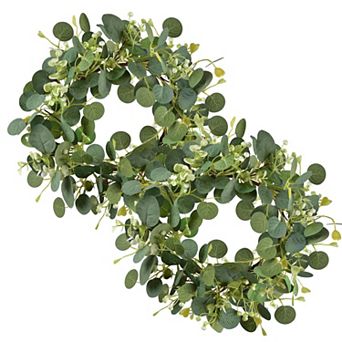 2 pc 12" Eucalyptus Wreaths Artificial Leaf Berries Farmhouse Door Decor