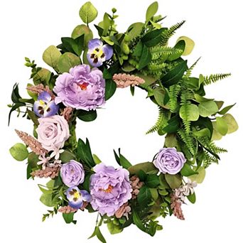 20" Purple Peony Rose Pansy Lavender Wreath
