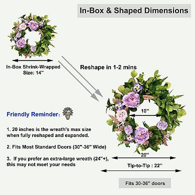 20" Purple Peony Rose Pansy Lavender Wreath