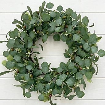 24" Eucalyptus Wreath Artificial Greenery Olive Leaves Berries Farmhouse Decor