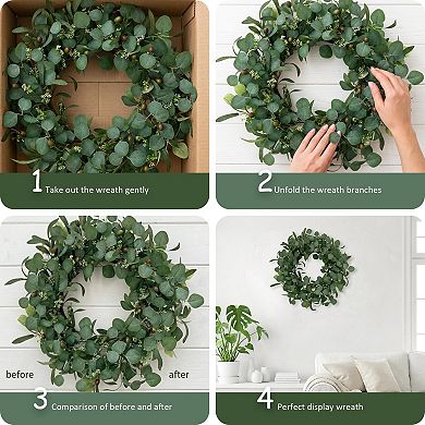 24" Eucalyptus Wreath Artificial Greenery Olive Leaves Berries Farmhouse Decor