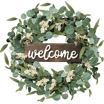20 in Eucalyptus Wreath Welcome Sign Front Door Decor