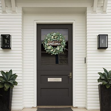 20in, Eucalyptus Wreath Welcome Sign Front Door Decor