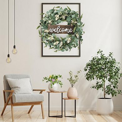 20in, Eucalyptus Wreath Welcome Sign Front Door Decor