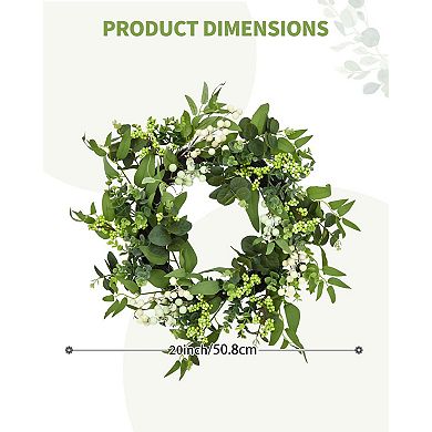 20 Inch Eucalyptus Berry Wreath Silk Greenery Farmhouse Door Decor
