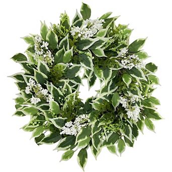 22" Eucalyptus Boxwood Wreath White Berry Farmhouse Decor