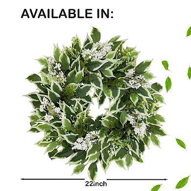 22" Eucalyptus Boxwood Wreath White Berry Farmhouse Decor