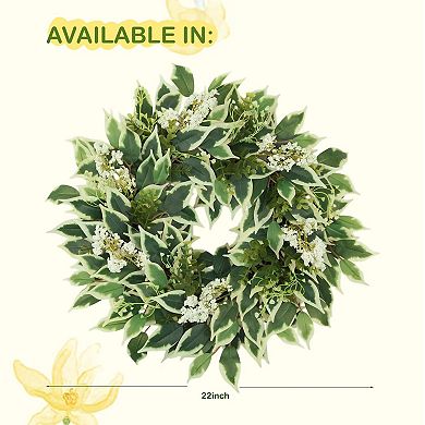 22" Eucalyptus Boxwood Wreath White Berry Farmhouse Decor