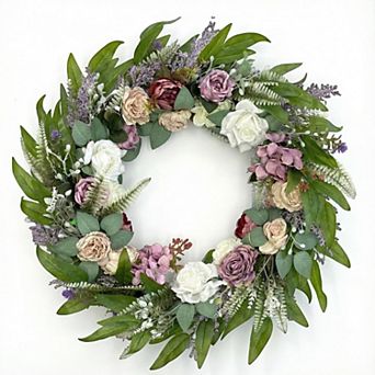 26 Inch Eucalyptus Wreath Rose Hydrangea Lavender Berry Fern