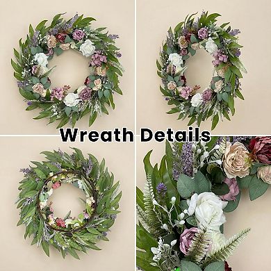 26 Inch Eucalyptus Wreath Rose Hydrangea Lavender Berry Fern