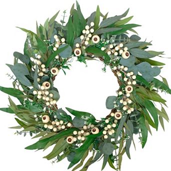 24" Eucalyptus Olive Leaves Wreath with Berries