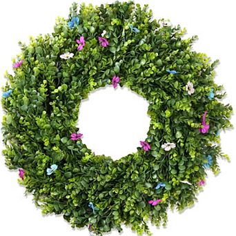 28-inch Artificial Boxwood Wreath Front Door Decor Evergreen Foldable