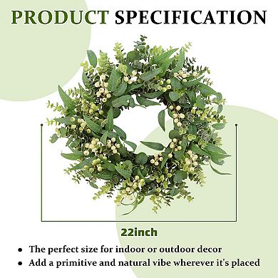 22 Inch Eucalyptus Wreath Berry Leaves Farmhouse Decor