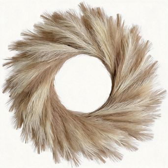 27'' Artificial Pampas Grass Wreath UV Resistant Faux Fluffy Boho Farmhouse Decor