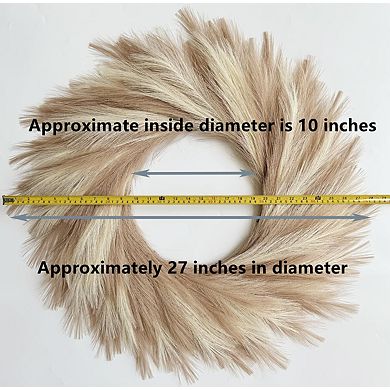 27'' Artificial Pampas Grass Wreath UV Resistant Faux Fluffy Boho Farmhouse Decor