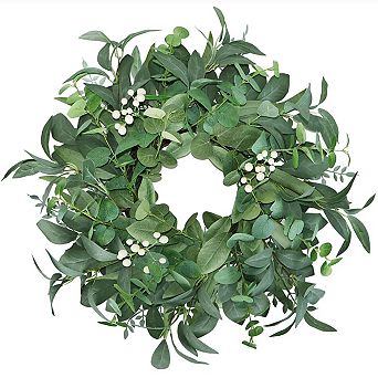 20"-22" Eucalyptus Wreath White Berries Farmhouse Decor