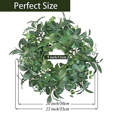 20"-22" Eucalyptus Wreath White Berries Farmhouse Decor