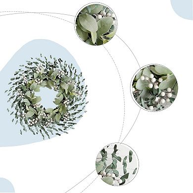 22 Inch Boxwood Wreath White Berries Lambs Ear Front Door Decor