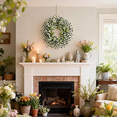 22 Inch Boxwood Wreath White Berries Lambs Ear Front Door Decor