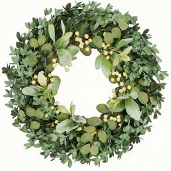 22 Inch Boxwood Wreath Lambs Ear Berries Front Door Decor