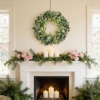 22 Inch Boxwood Wreath Lambs Ear Berries Front Door Decor
