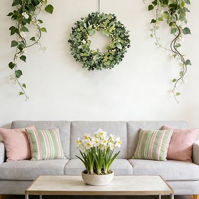 22 Inch Boxwood Wreath Lambs Ear Berries Front Door Decor
