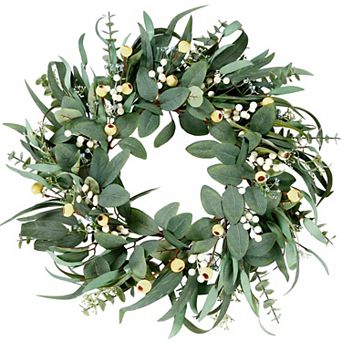 21 Inch Eucalyptus Wreath Green Leaves White Berries Spring Decor
