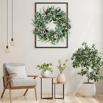 21 Inch Eucalyptus Wreath Green Leaves White Berries Spring Decor
