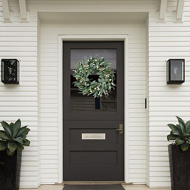 21 Inch Eucalyptus Wreath Green Leaves White Berries Spring Decor