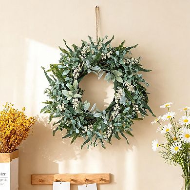 24" Eucalyptus Wreath Front Door Bow Berries Farmhouse All Seasons