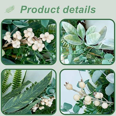 24" Eucalyptus Wreath Front Door Bow Berries Farmhouse All Seasons