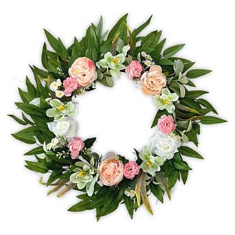 26 Inch Artificial Floral Wreath Orchid Rose Peony Eucalyptus