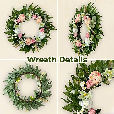 26 Inch Artificial Floral Wreath Orchid Rose Peony Eucalyptus