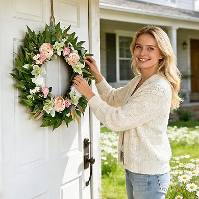 26 Inch Artificial Floral Wreath Orchid Rose Peony Eucalyptus