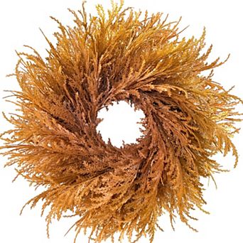28-inch Farmhouse Boho Flocked Cypress Wreath Pampas Grass