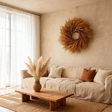 28-inch Farmhouse Boho Flocked Cypress Wreath Pampas Grass