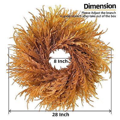 28-inch Farmhouse Boho Flocked Cypress Wreath Pampas Grass